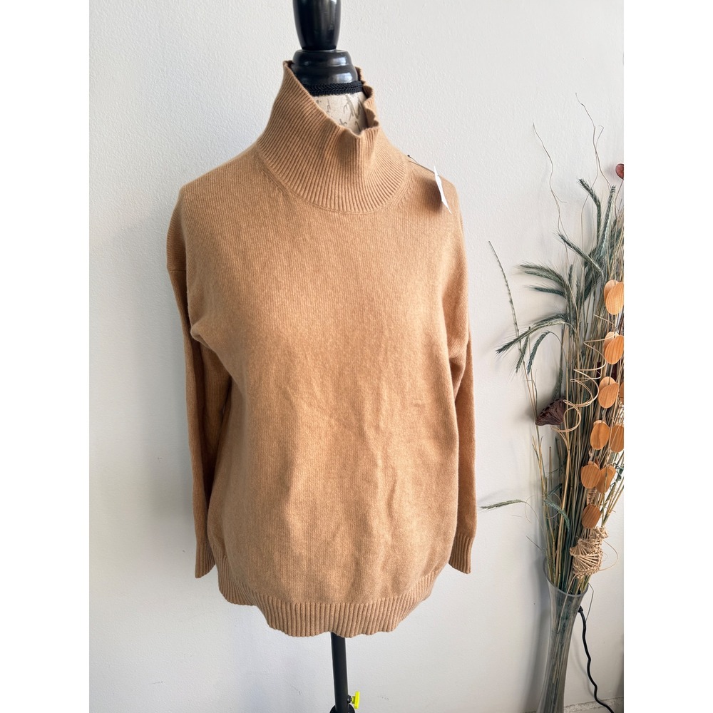 Banana Republic Womens Small Camel Tan Mock Neck Cotton Wool Blend Sweater NEW